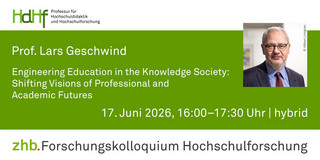 Ankündigung des Vortrags von Prof. Lars Geschwind Ankündigungskarte des Vortrags mit einem Porträtfoto von Prof. Lars Geschwind