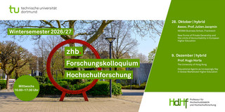 zhb Forschungskolloquium Hochschulforschung: Vorträge im Wintersemester 2026/27 Ankündigungskarte für die Vorträge des Forschungskolloquiums im Wintersemester 2026/27