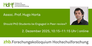 Ankündigung des Vortrags von Assoc. Prof. Hugo Horta Ankündigungskarte des Vortrags mit einem Porträtfoto von Assoc. Prof. Hugo Horta