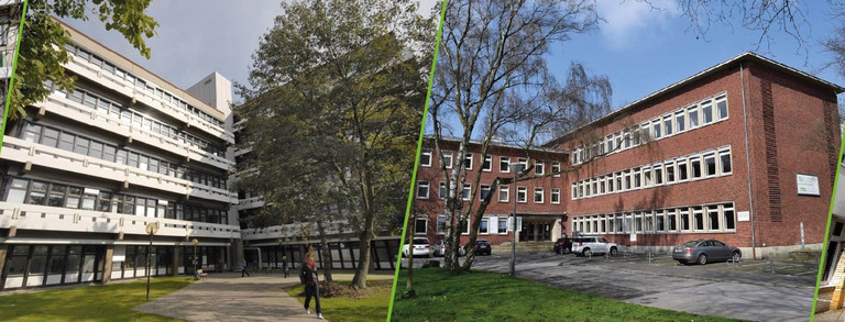 Fotocollage der zhb Standorte Die Fotocollage zeigt die 4 Gebäude des zhb