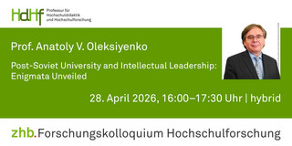 Ankündigung des Vortrags von Prof. Anatoly V. Oleksiyenko Ankündigungskarte des Vortrags mit einem Porträtfoto von Prof. Anatoly V. Oleksiyenko